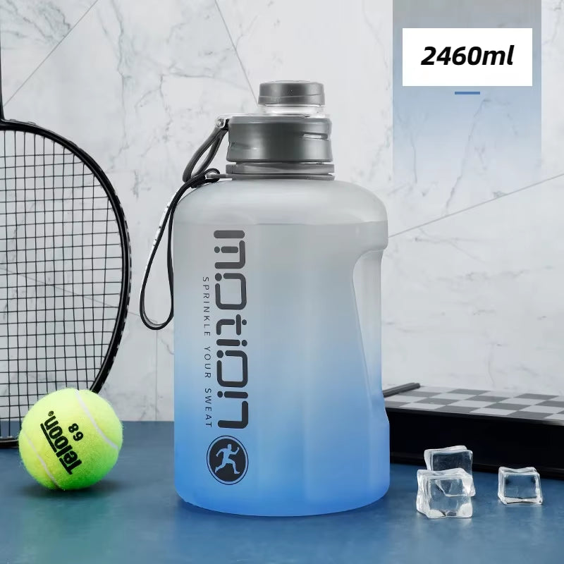 2 Liter gradient sports water bottle with straw and measurement scale – BPA-free plastic fitness and outdoor hydration jug