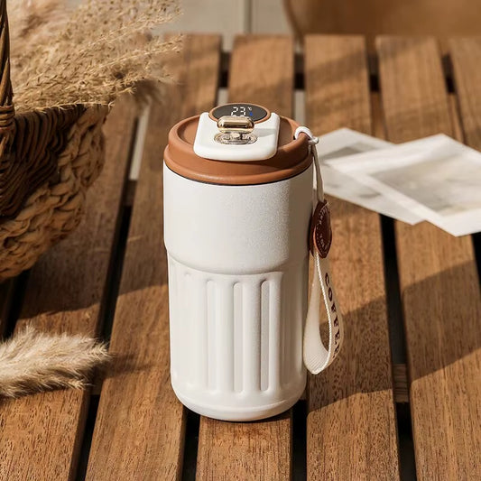 Smart stainless steel insulated coffee cup with digital temperature display for car, travel, and gift use