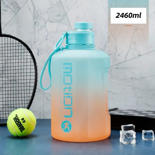 2 Liter gradient sports water bottle with straw and measurement scale – BPA-free plastic fitness and outdoor hydration jug